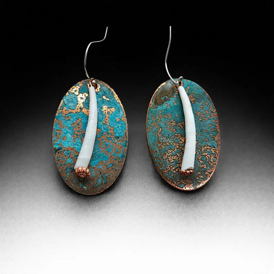Handcrafted Dentalium and Copper Dangle Earrings