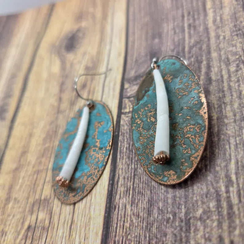Handcrafted Dentalium and Copper Dangle Earrings