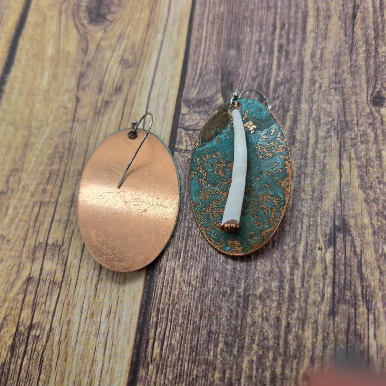 Handcrafted Dentalium and Copper Dangle Earrings