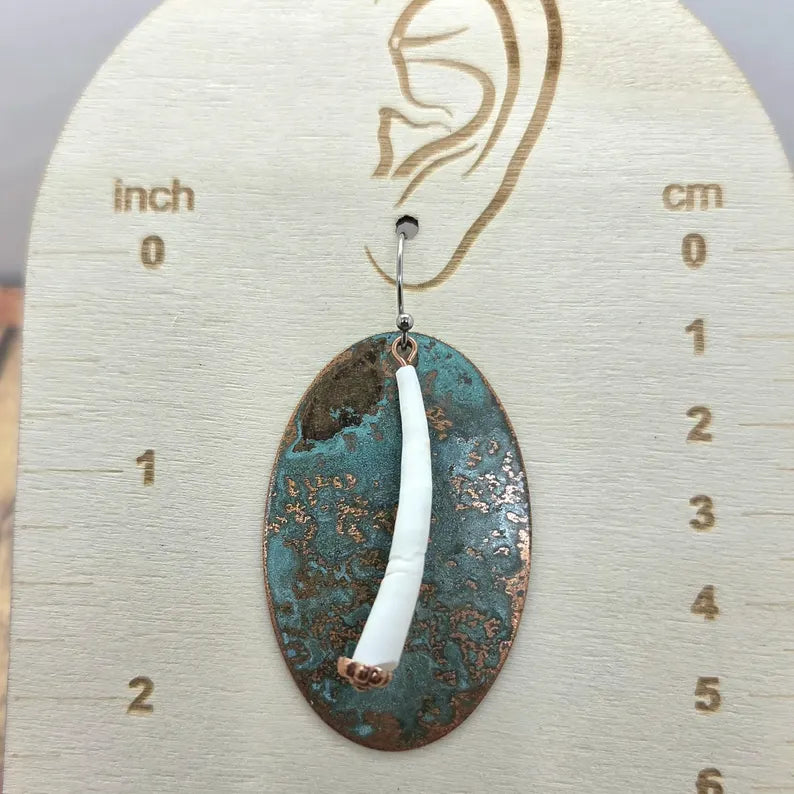 Handcrafted Dentalium and Copper Dangle Earrings