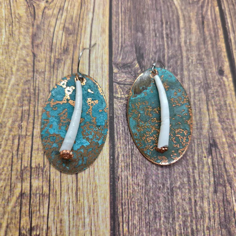 Handcrafted Dentalium and Copper Dangle Earrings