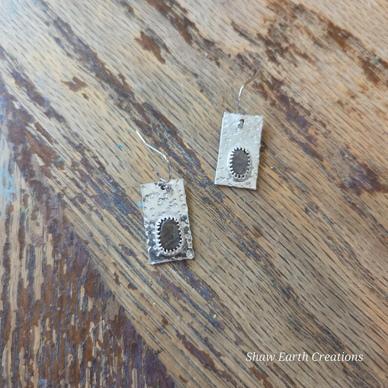 Handcut 4ctw Chatoyant Brown Sapphire Sterling Silver Dangle Earrings