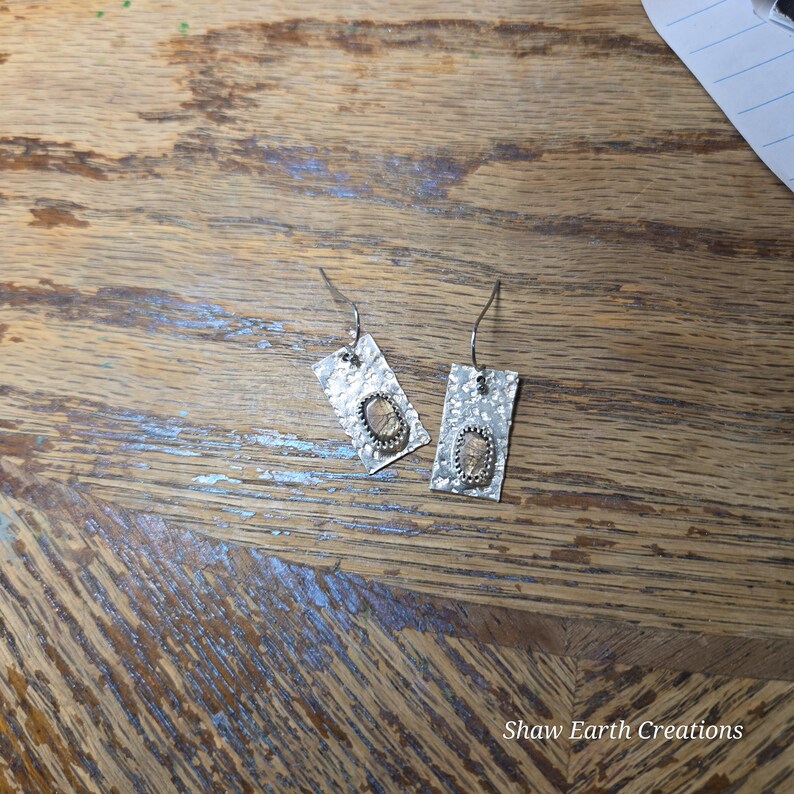 Handcut 4ctw Chatoyant Brown Sapphire Sterling Silver Dangle Earrings