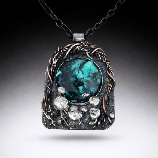 Handcut Variscite Mushroom Portal Sterling Silver Necklace