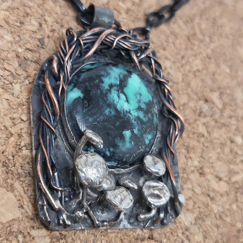 Handcut Variscite Mushroom Portal Sterling Silver Necklace