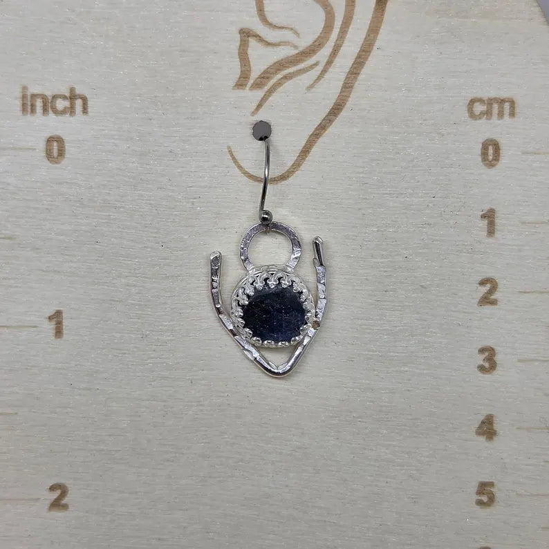Handcut 8ct Raw Blue Sapphire Sterling Silver Dangle Earrings