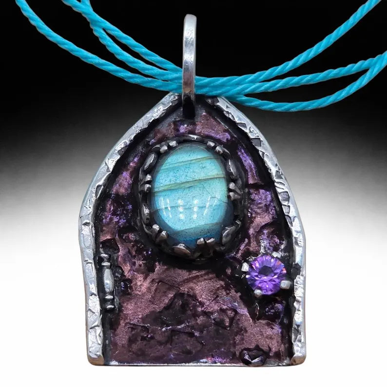 Handcut Amethyst and Labradorite Sterling Silver Fantasy Necklace