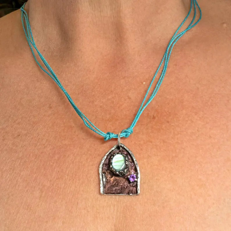 Handcut Amethyst and Labradorite Sterling Silver Fantasy Necklace