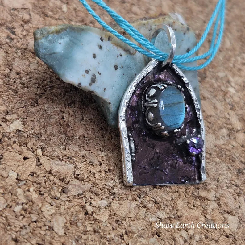 Handcut Amethyst and Labradorite Sterling Silver Fantasy Necklace