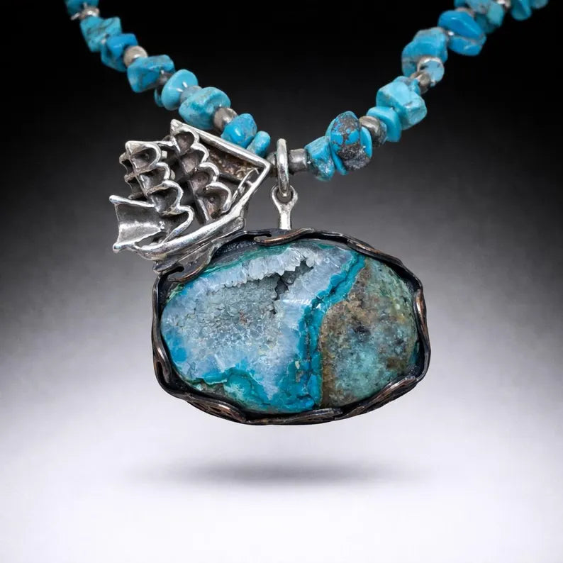 Handcut Gem Silica Sterling Silver Necklace