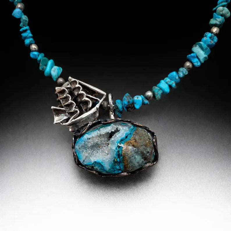 Handcut Gem Silica Sterling Silver Necklace