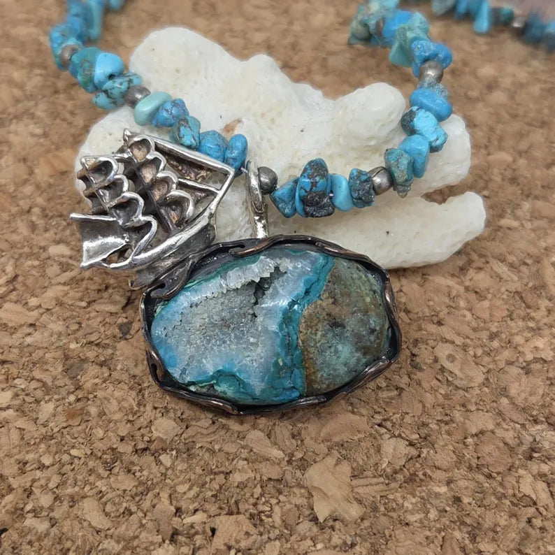 Handcut Gem Silica Sterling Silver Necklace