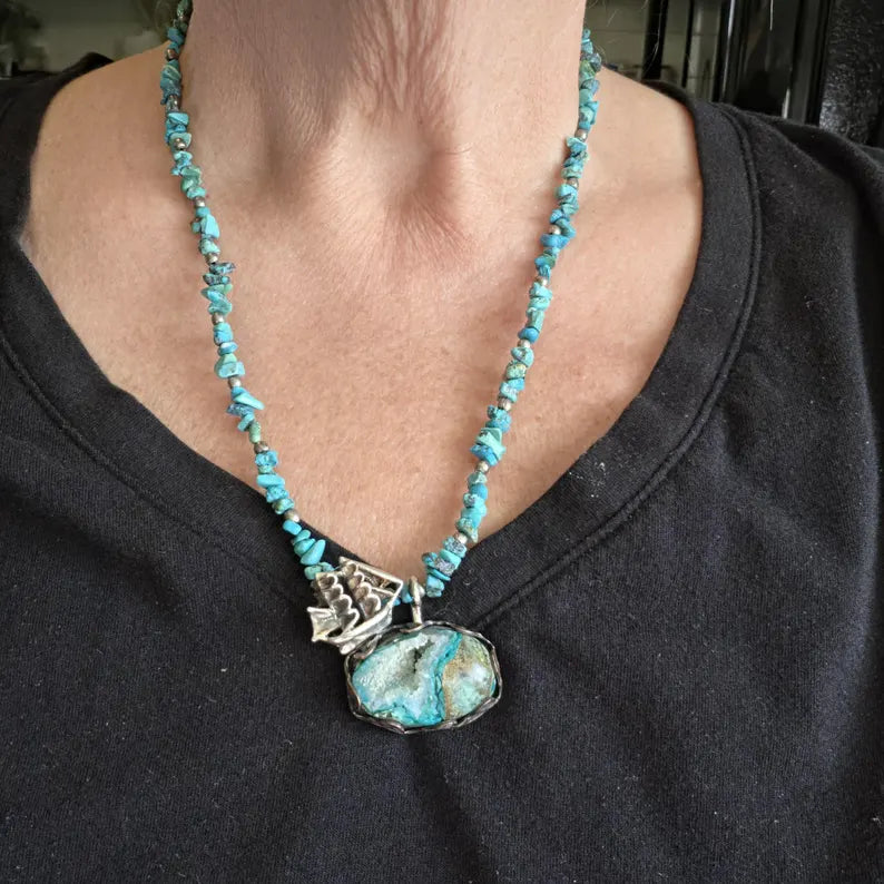 Handcut Gem Silica Sterling Silver Necklace