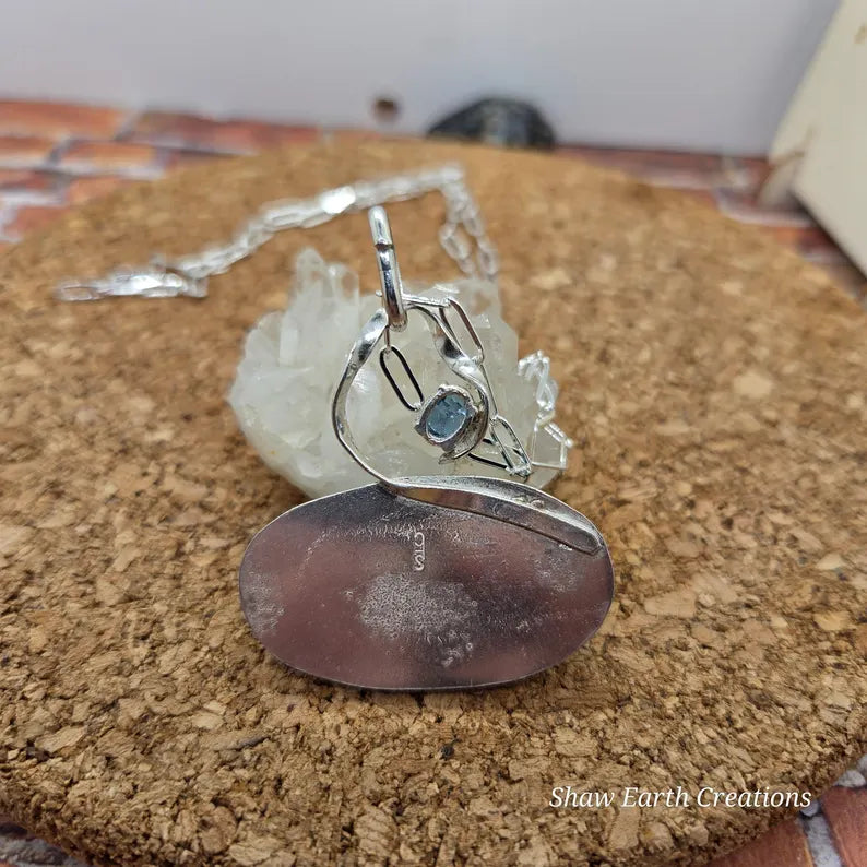 Handcut 3ct Blue Topaz and Azurite Malachite Sterling Silver Necklace