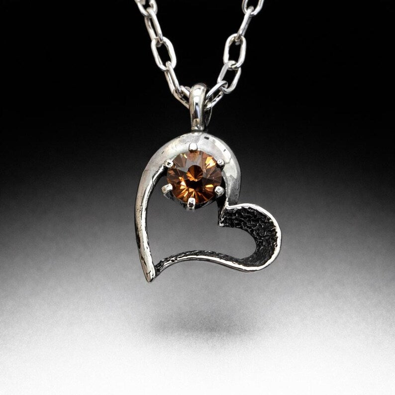 Handcut Honey Zircon Sterling Silver Heart Necklace