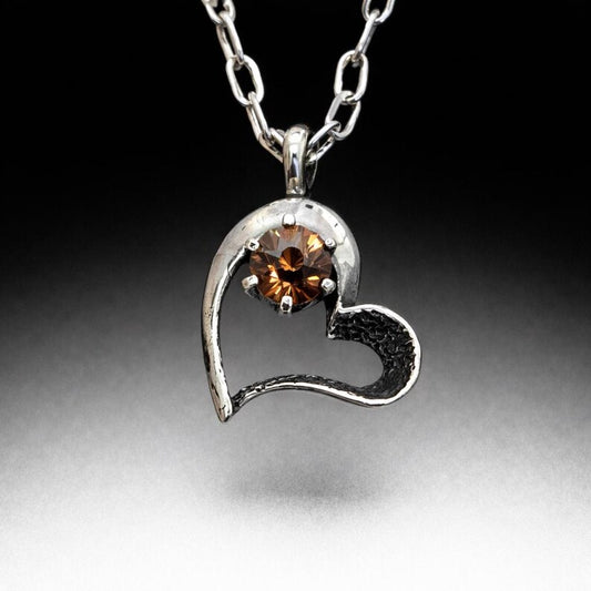 Handcut Honey Zircon Sterling Silver Heart Necklace