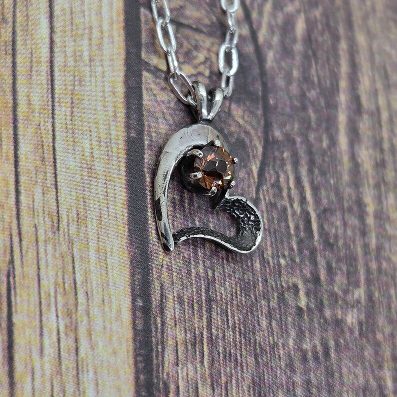 Handcut Honey Zircon Sterling Silver Heart Necklace