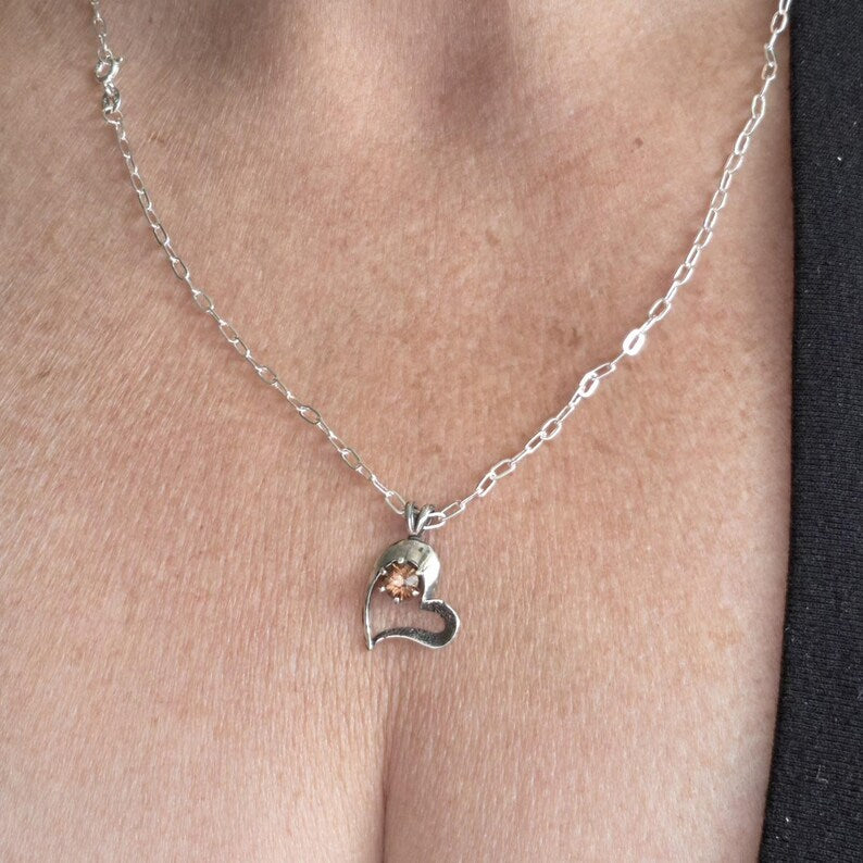 Handcut Honey Zircon Sterling Silver Heart Necklace