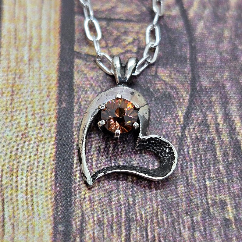 Handcut Honey Zircon Sterling Silver Heart Necklace