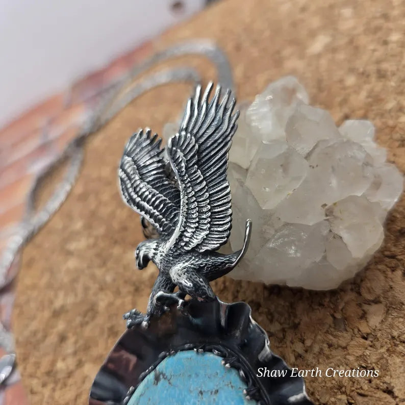 Handcut 104ct Natural Waterweb Turquoise Sterling Silver Necklace