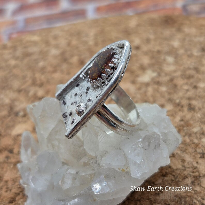 Handcut Fire Agate Fairy Door Sterling Silver Ring