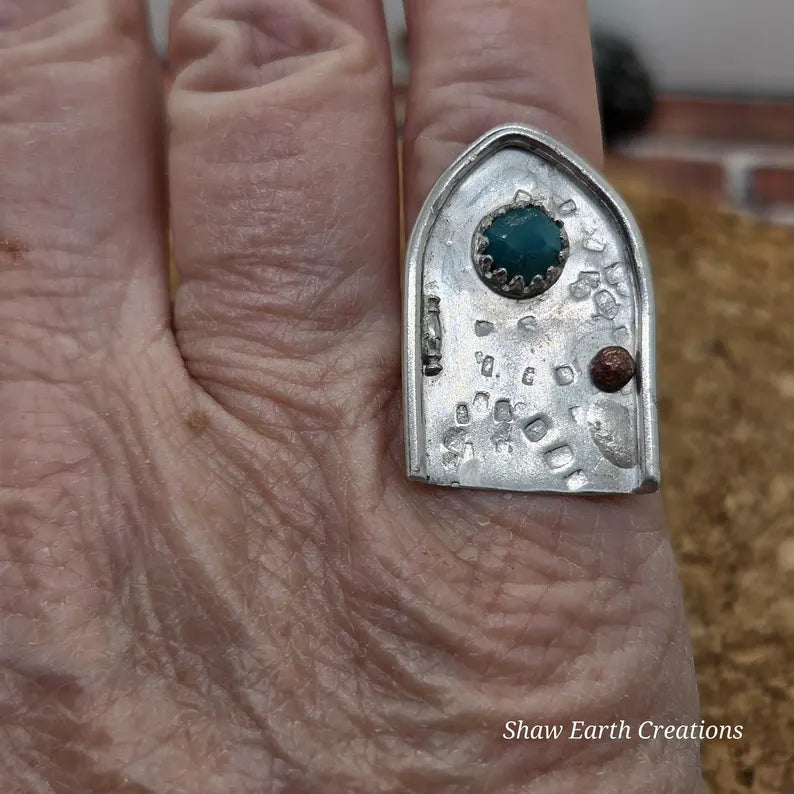 Handcut Gem Silica Fairy Door Sterling Silver Ring