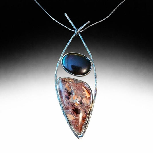 Handcrafted 44ct Garnet and Mexican Opal Sterling Silver Necklace