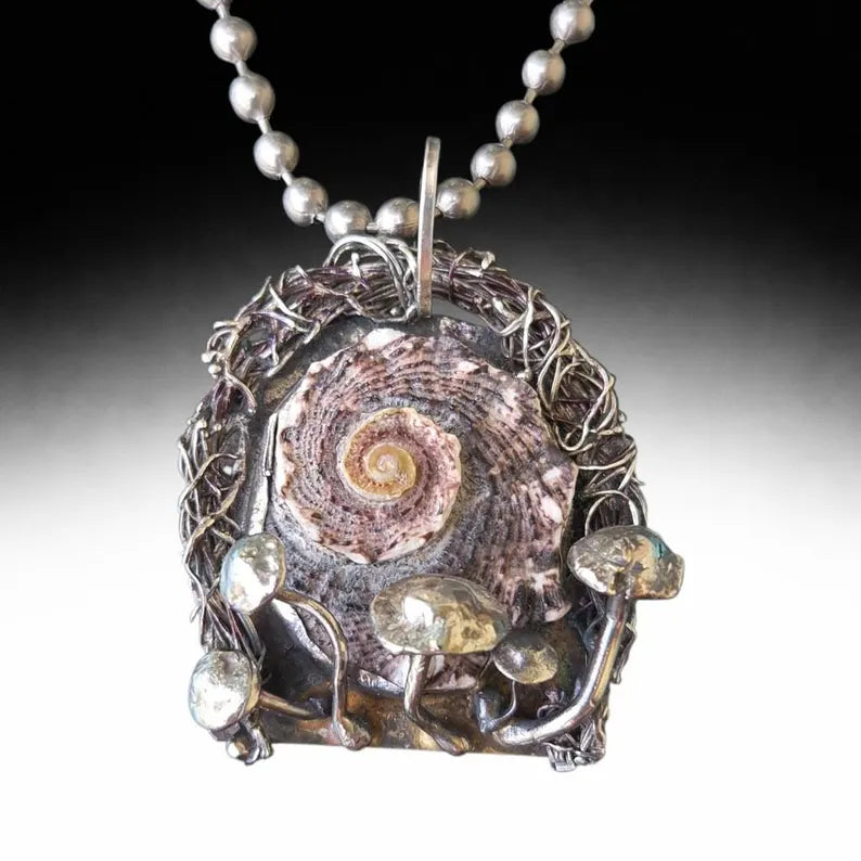 Turban Shell Portal Silver Mushroom Necklace
