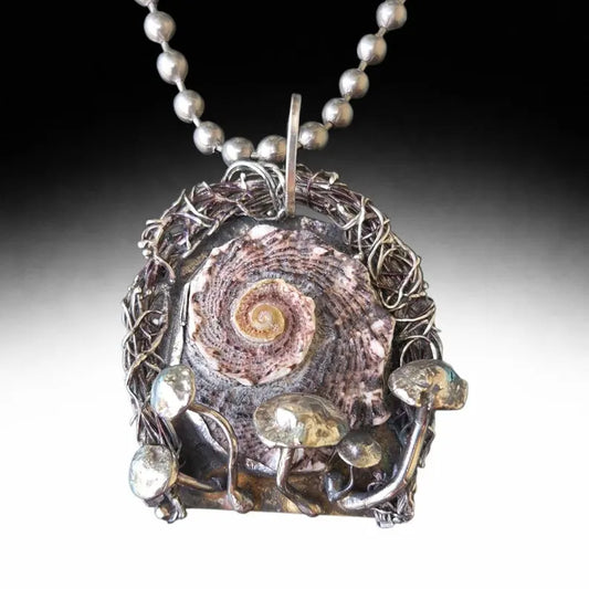 Turban Shell Portal Silver Mushroom Necklace