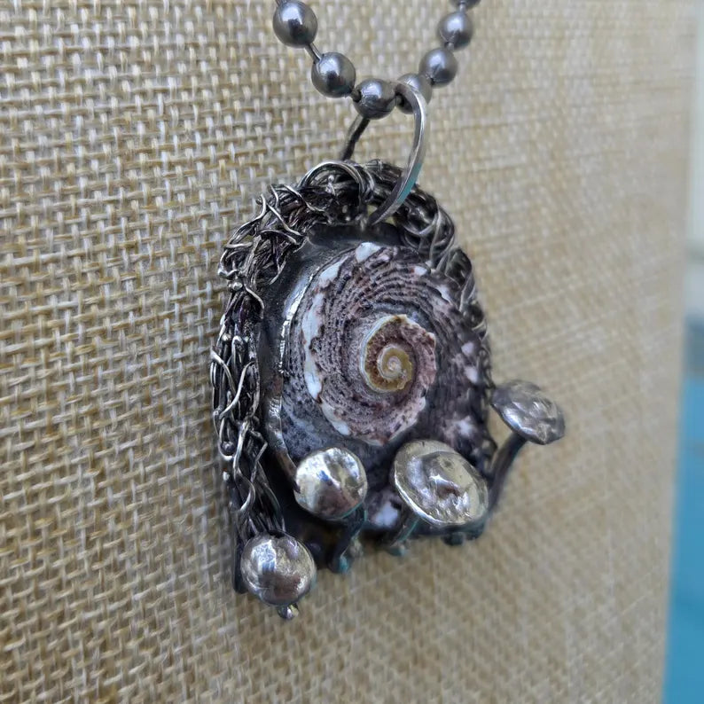 Turban Shell Portal Silver Mushroom Necklace