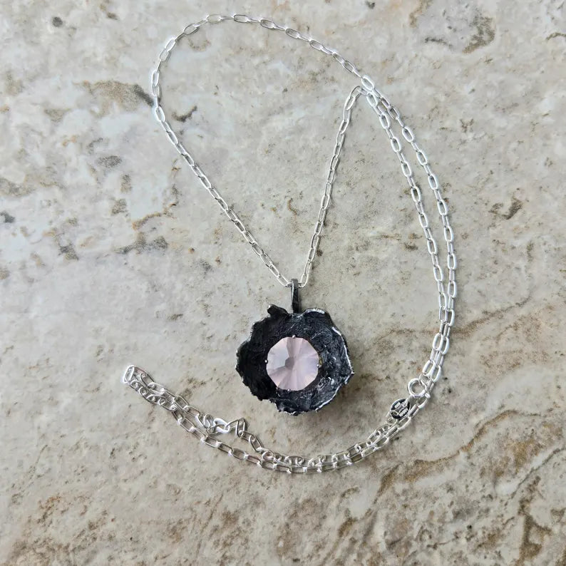 Handcut 11ct Rose Quartz Silver Necklace