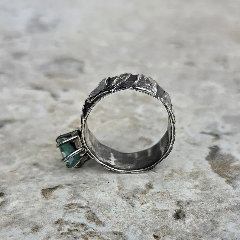 Handcut 2ct North Carolina Emerald Men's Silver Ring