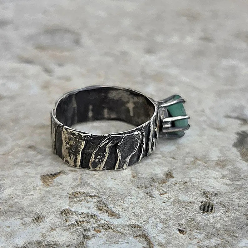 Handcut 2ct North Carolina Emerald Men's Silver Ring
