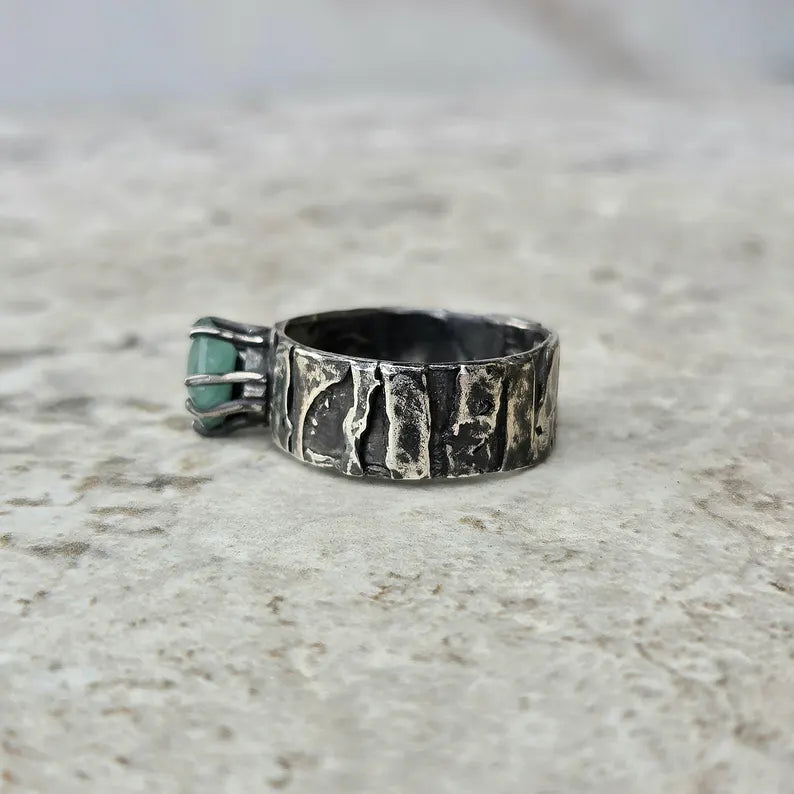 Handcut 2ct North Carolina Emerald Men's Silver Ring