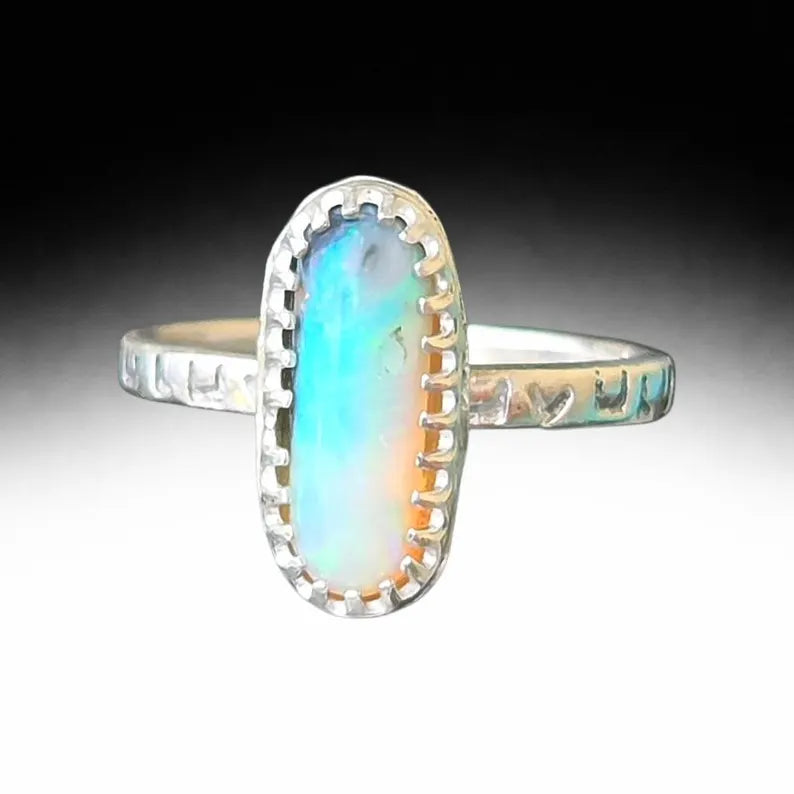 Handcut 1ct Australian Opal Silver Ring