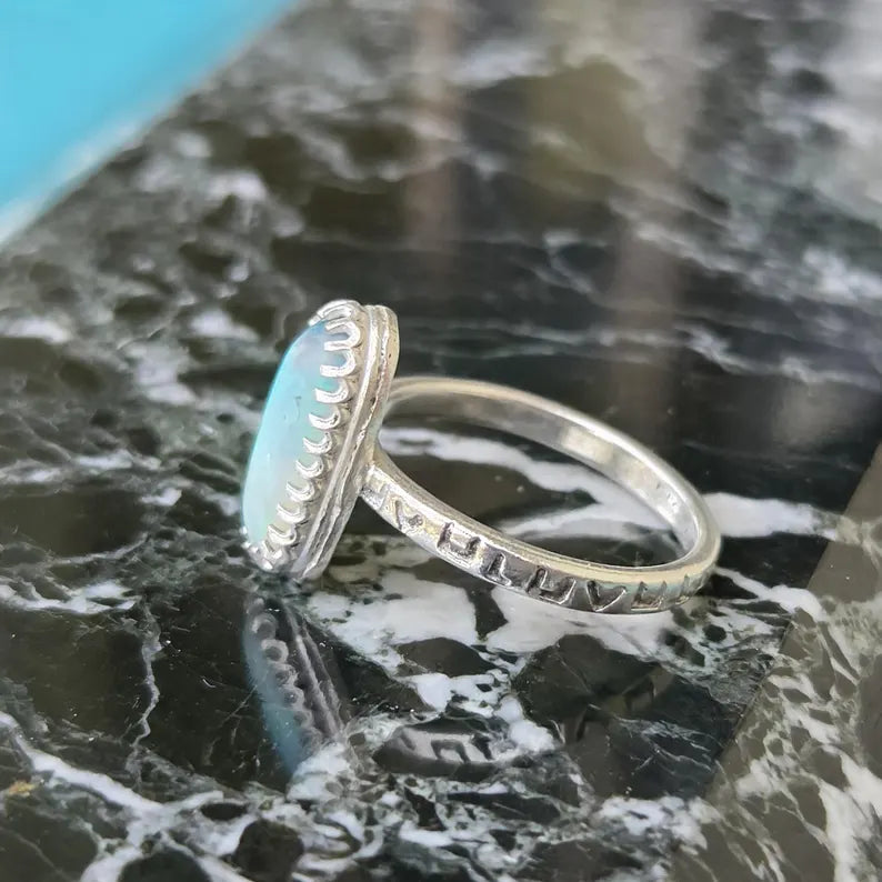 Handcut 1ct Australian Opal Silver Ring