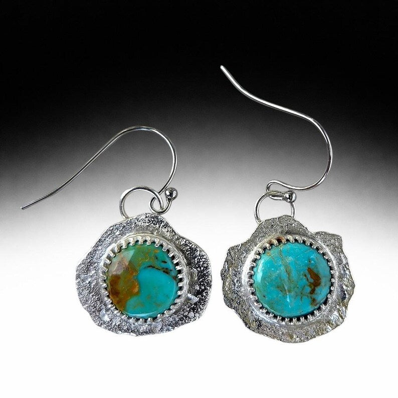 Handcut Turquoise Silver Earrings