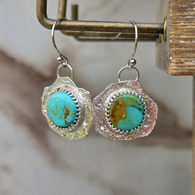 Handcut Turquoise Silver Earrings