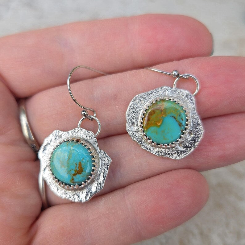 Handcut Turquoise Silver Earrings
