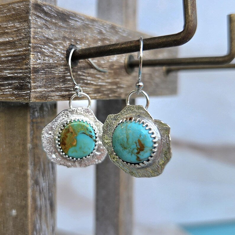 Handcut Turquoise Silver Earrings