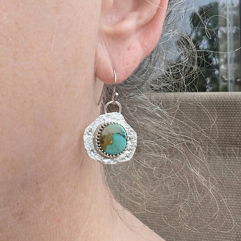 Handcut Turquoise Silver Earrings