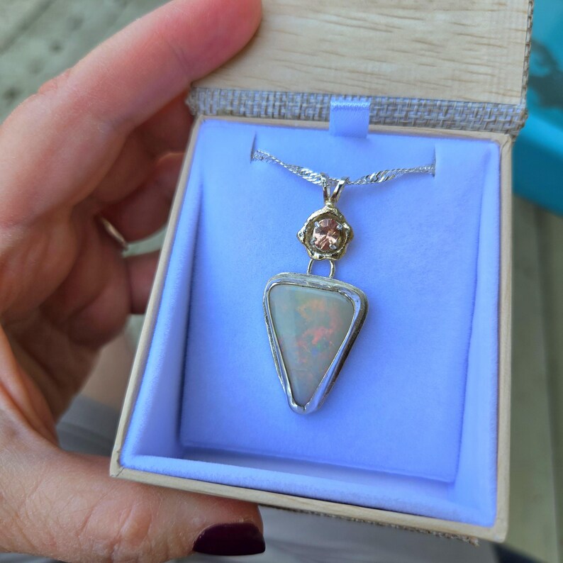 Handcut 11ct Australian Opal Pink Spinel Silver Necklace