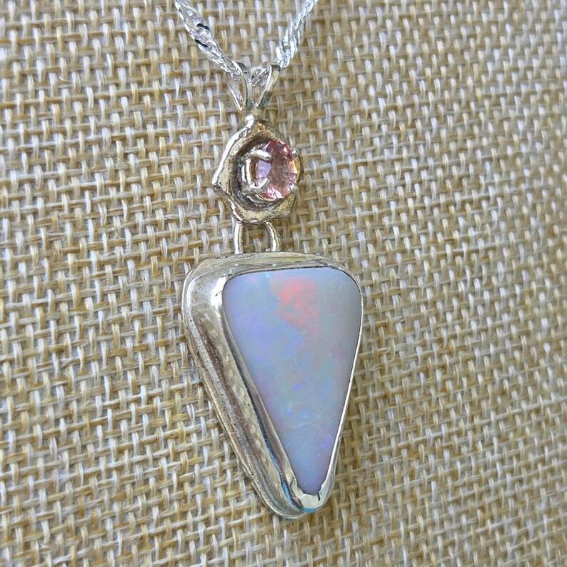 Handcut 11ct Australian Opal Pink Spinel Silver Necklace