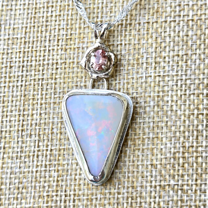 Handcut 11ct Australian Opal Pink Spinel Silver Necklace