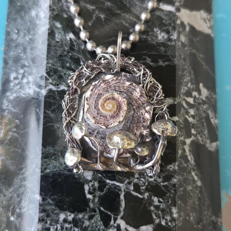 Turban Shell Portal Silver Mushroom Necklace