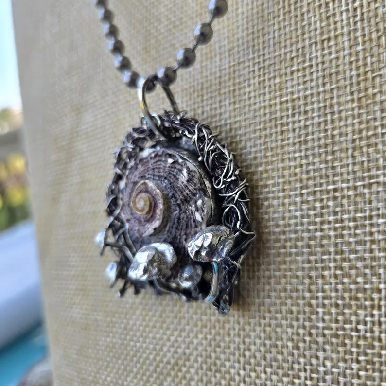 Turban Shell Portal Silver Mushroom Necklace