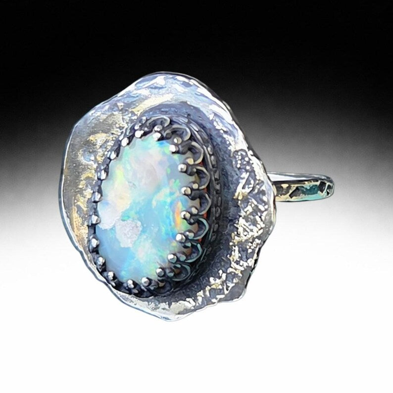 Handcut 3ct Australian Opal Silver Ring