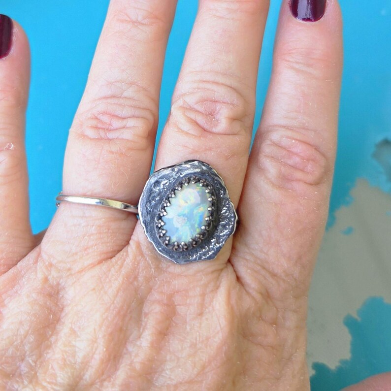 Handcut 3ct Australian Opal Silver Ring