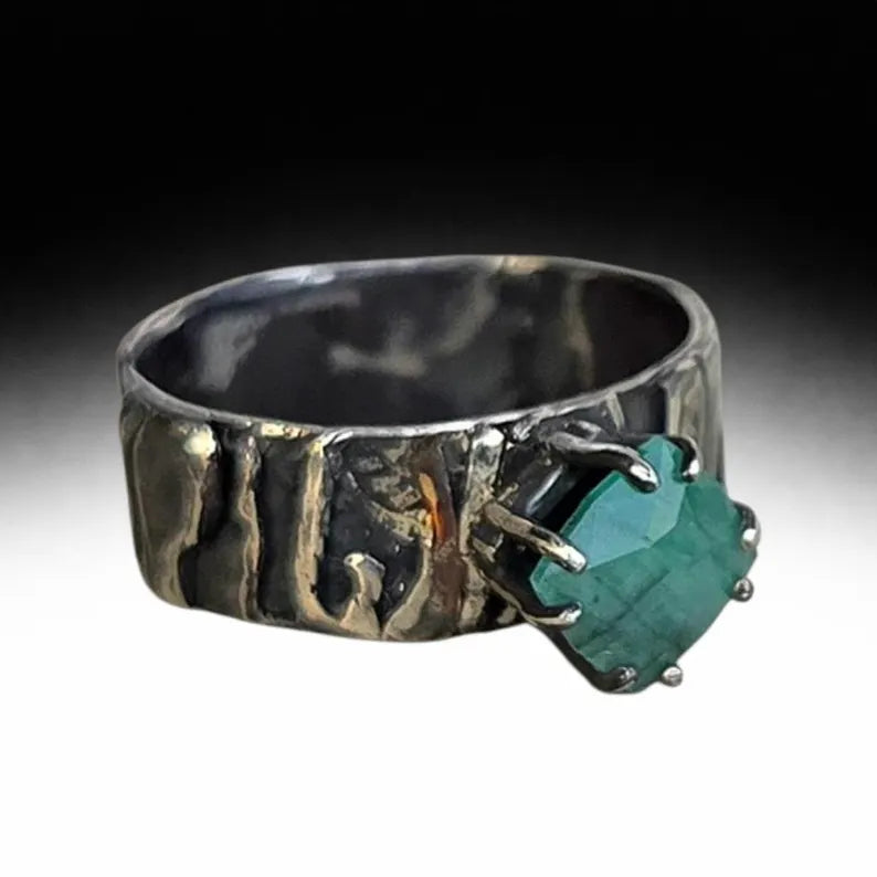Handcut 2ct North Carolina Emerald Men's Silver Ring