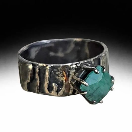 Handcut 2ct North Carolina Emerald Men's Silver Ring